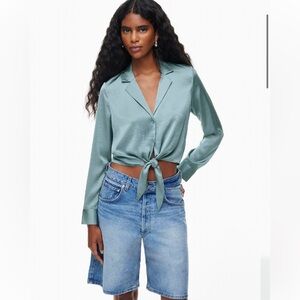 Aritzia- Front Tie Satin Blouse